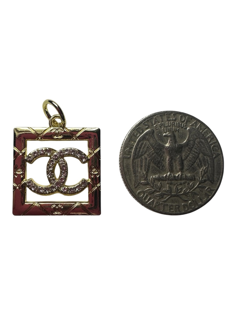 Chanel Square Gold Etched Zipper Pull Charm with Clear Stone Logo - Picture 7 of 9